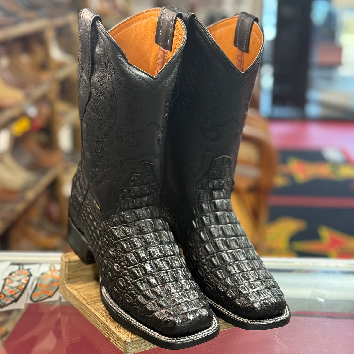 Crocodile Mens Black Caiman Boots Black Alligator Cowboy Boots