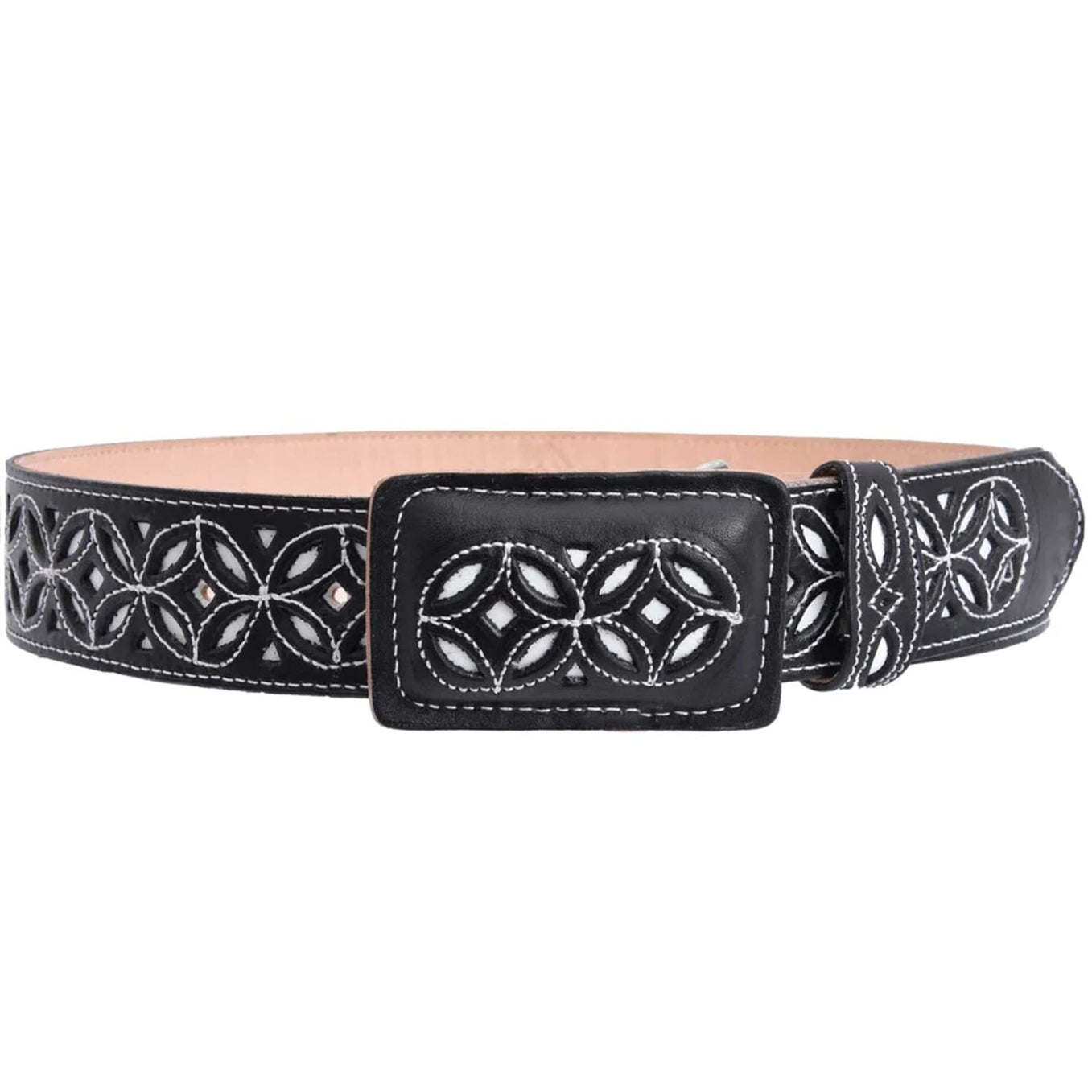 Black Leather Carved Cowboy Belts
