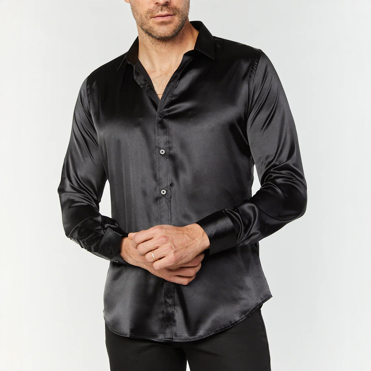Men's Black Satin Shirt | Platini Men's Black Satin Shirt | Platini