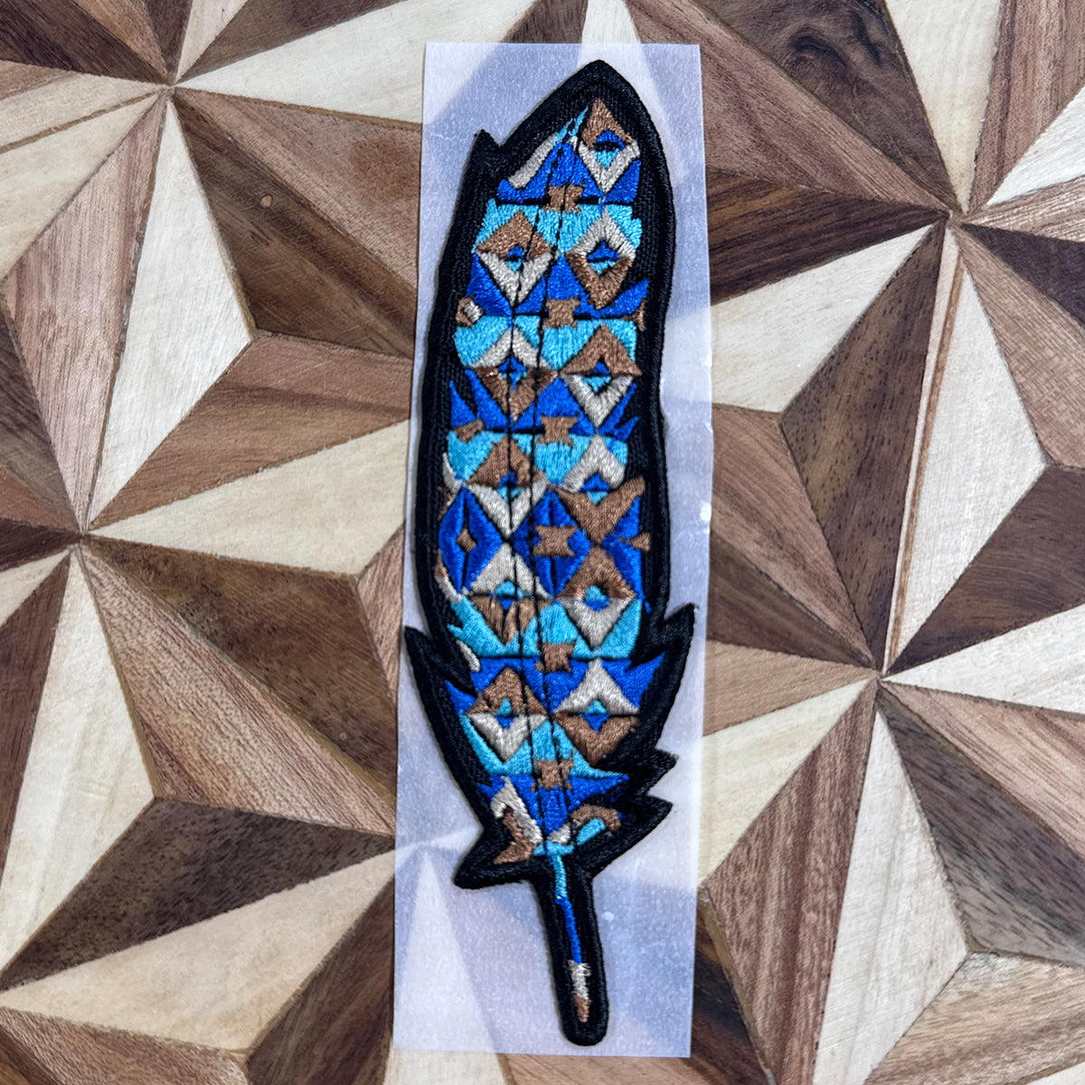 Blue feather cowboy hat patches