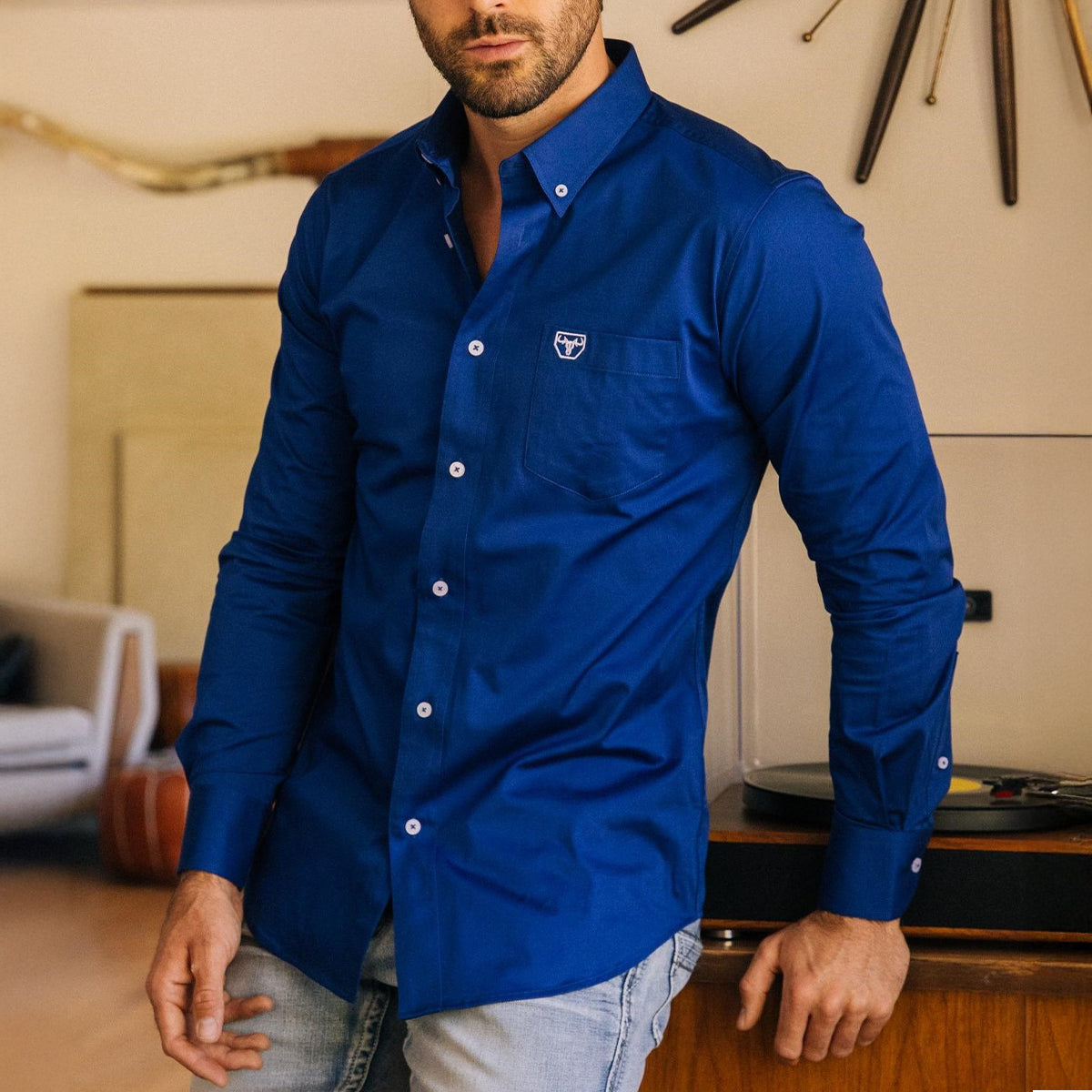 Blue men's dress shirt