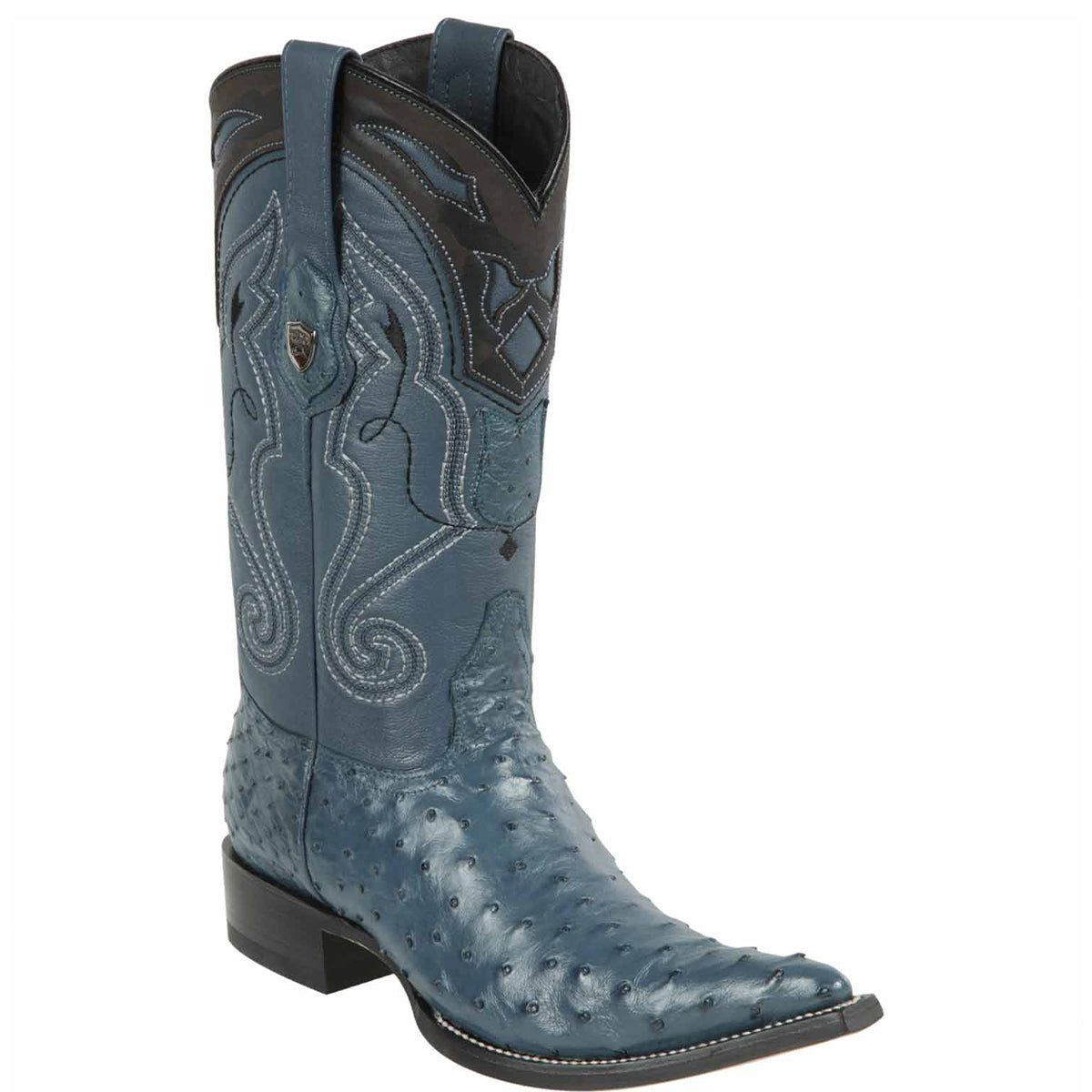 Blue ostrich boot