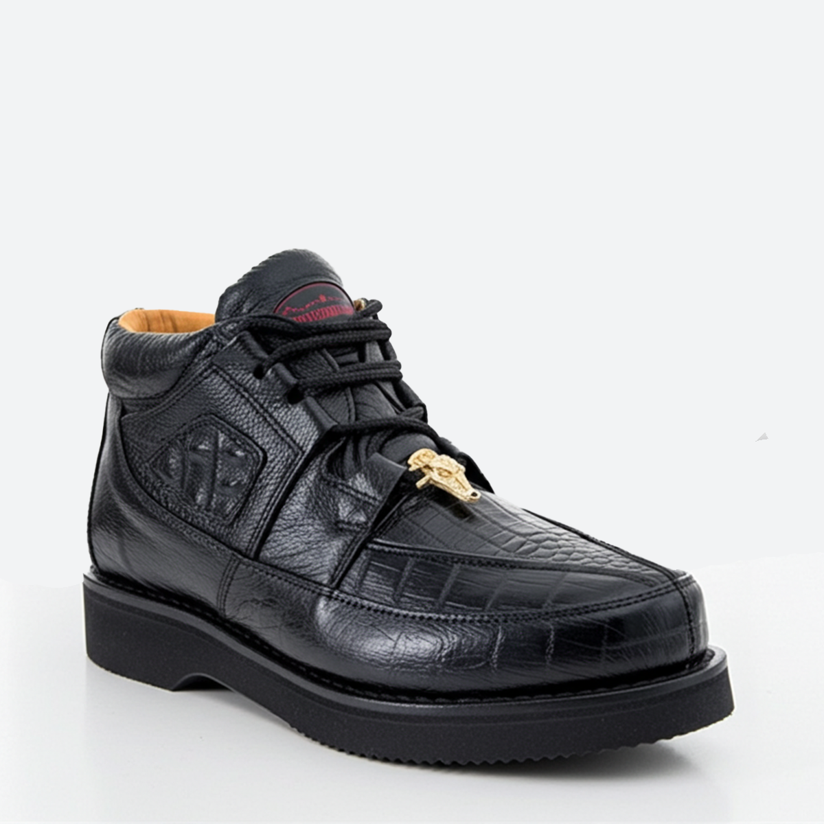 Los Altos Black Genuine Ostrich Biker Boots