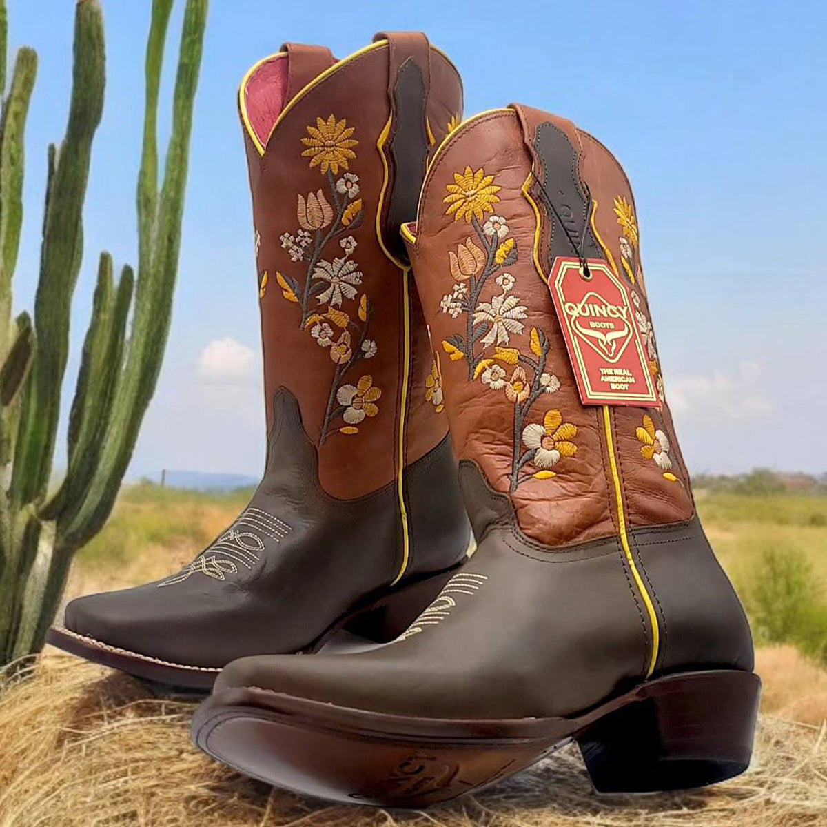 Women's square toe boots with flowers