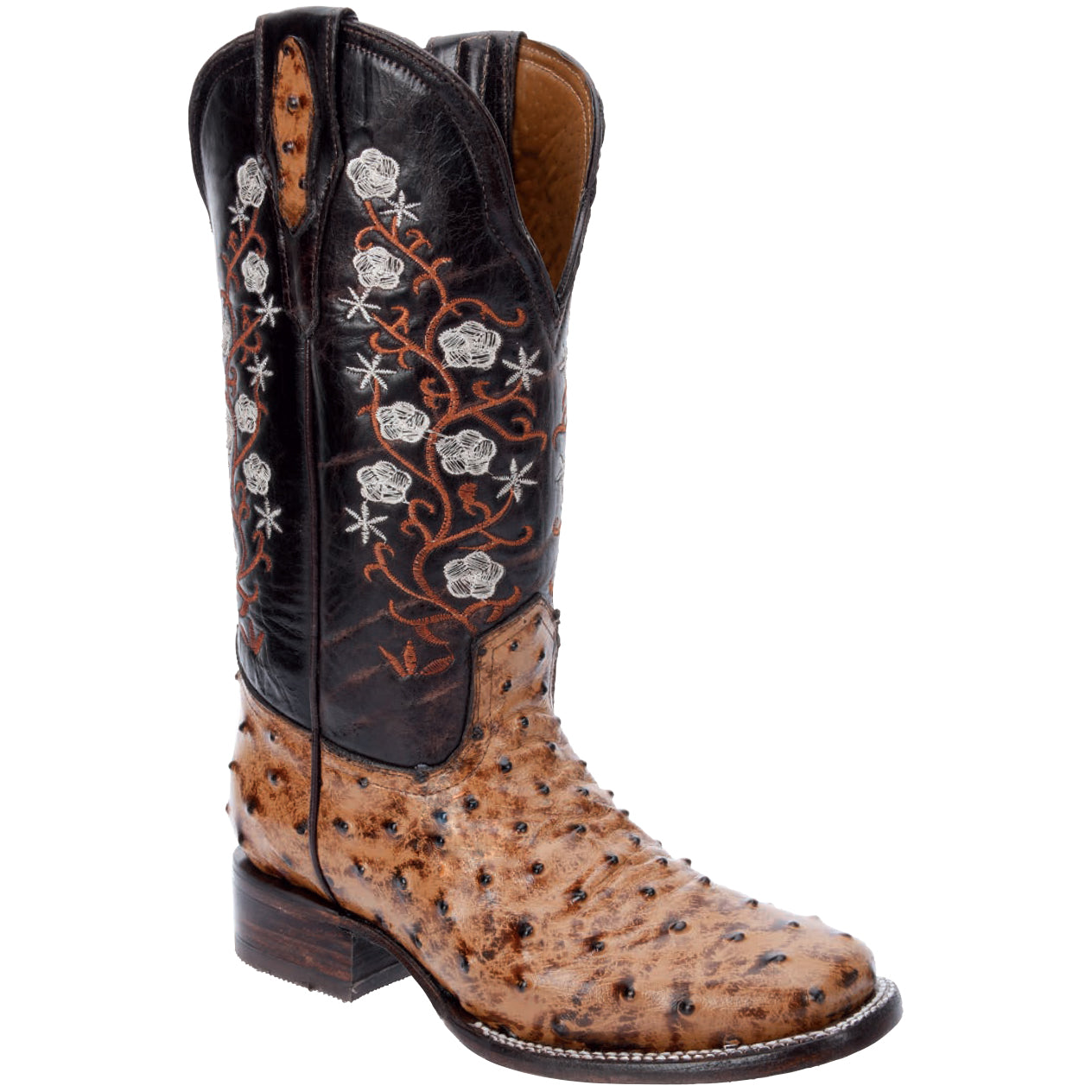 Printed Ostrich Cowgirl Boots White Diamonds Boots