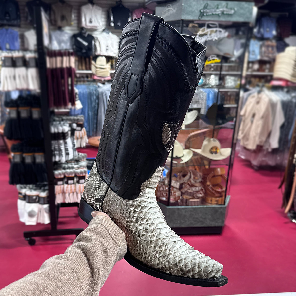 Side view of Snakeskin boot