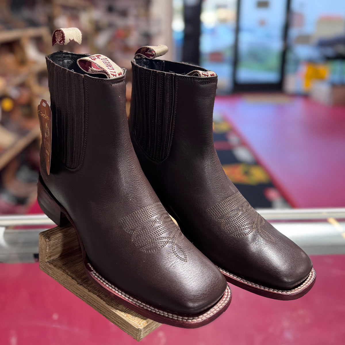 Brown square toe boots