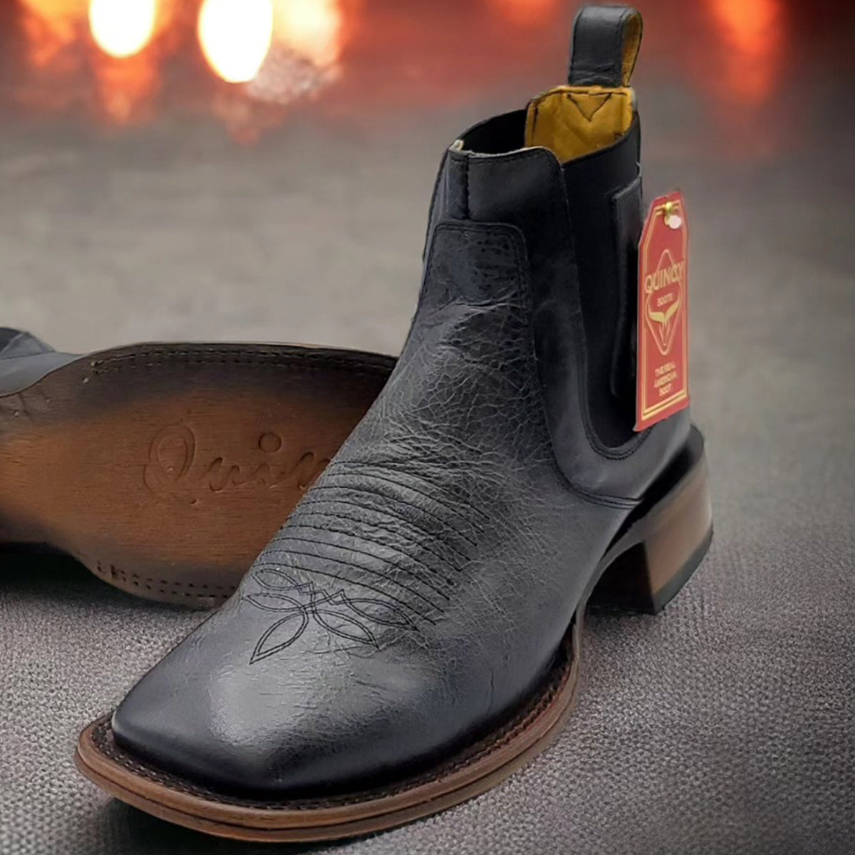 Ankle Boots Low Top Cowboy Boots Mens Black Square Toe Ankle