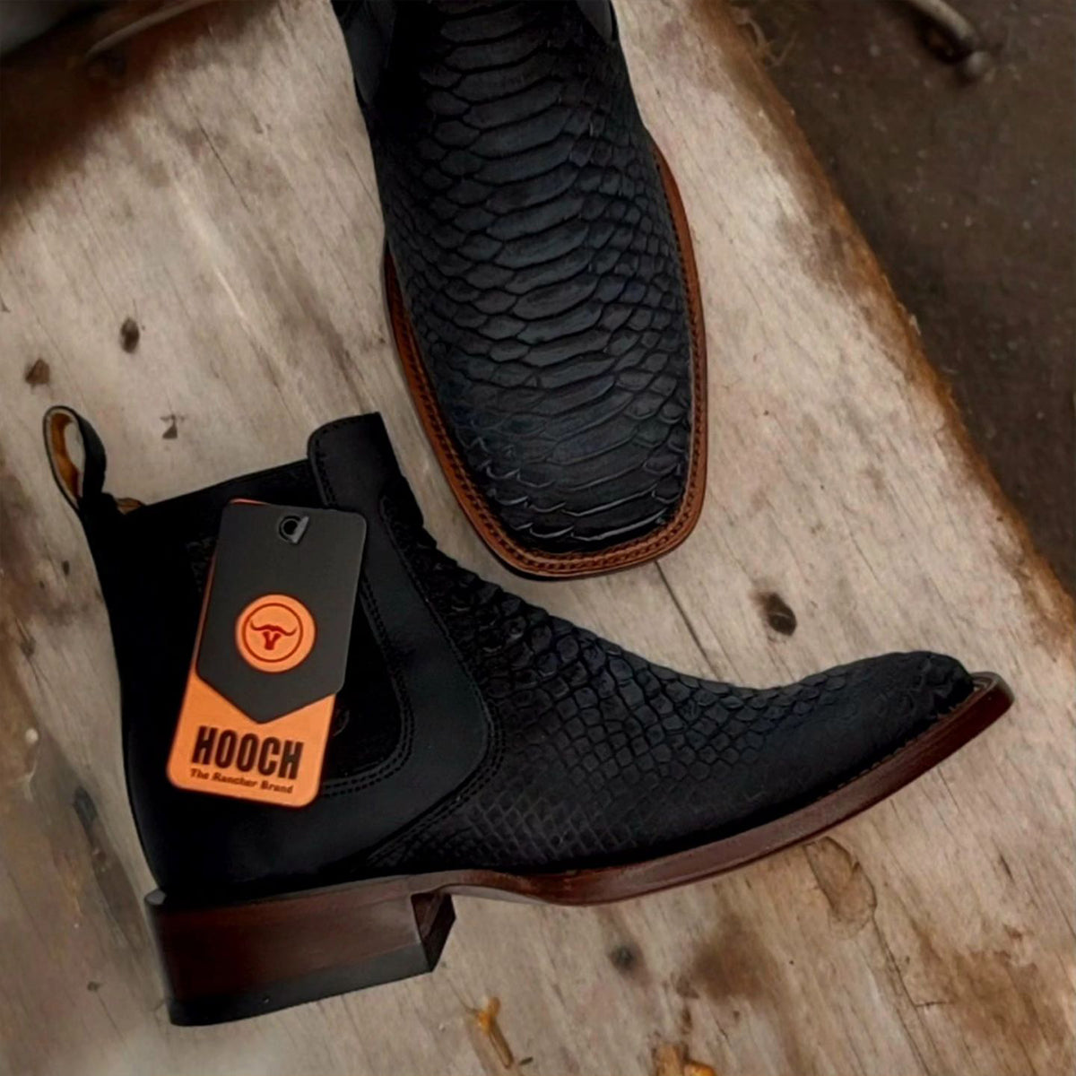 short western boots python print top view