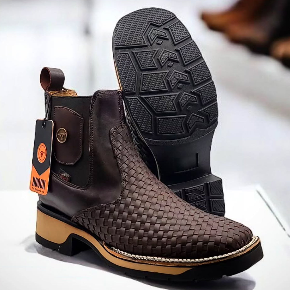 Black Braided Chelsea Square Toe Boots