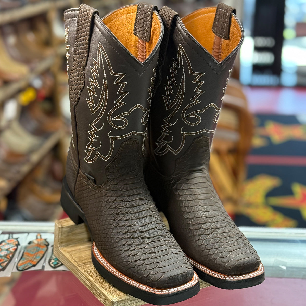 Cowboy Boots Snakeskin Print | La Sierra Boots Square Toe 9 / Brown Cowboy Boots Snakeskin Print | La Sierra Boots Square Toe 9 / Brown