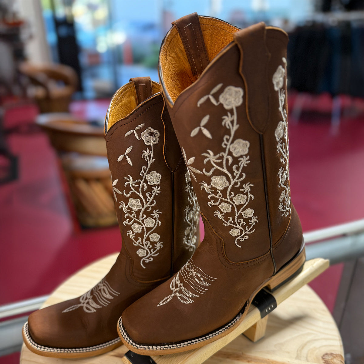 Flowered Women's Square Toe Boots