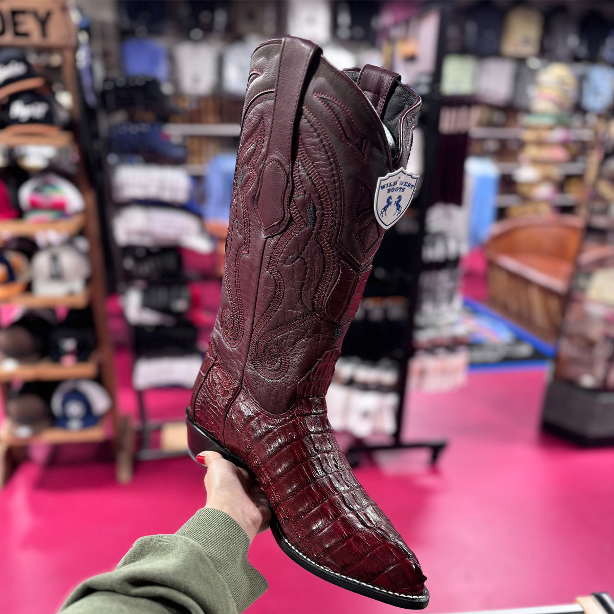 Burgundy Caiman Tail Cowboy Boot