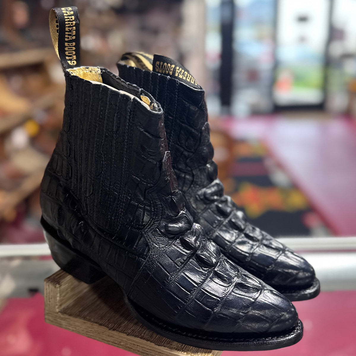 Black Crocodile Print Western Ankle Boots