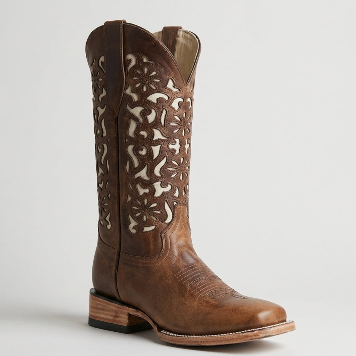 Coco Brown Laser Cowgirl Boots | Lirac Boots Square Toe