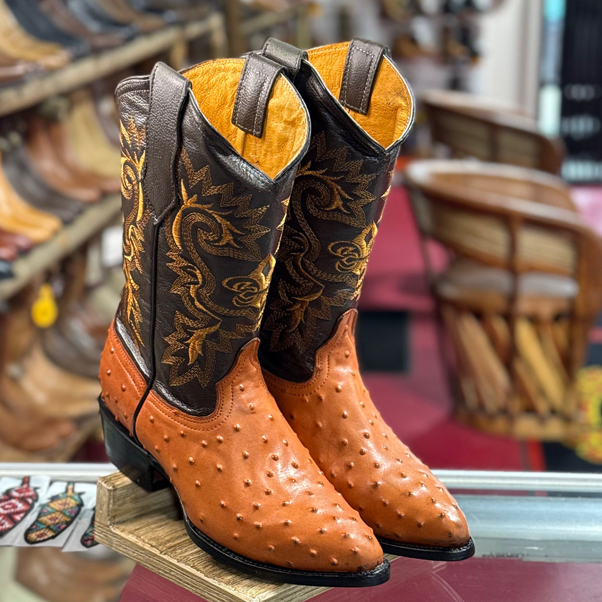 Ostrich Print Western Boots J-toe