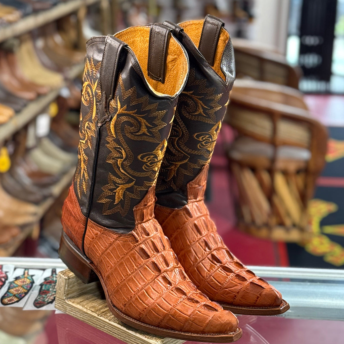 Cowboy Boots Schuh Leather Boots Crocodile Print Pointed Western