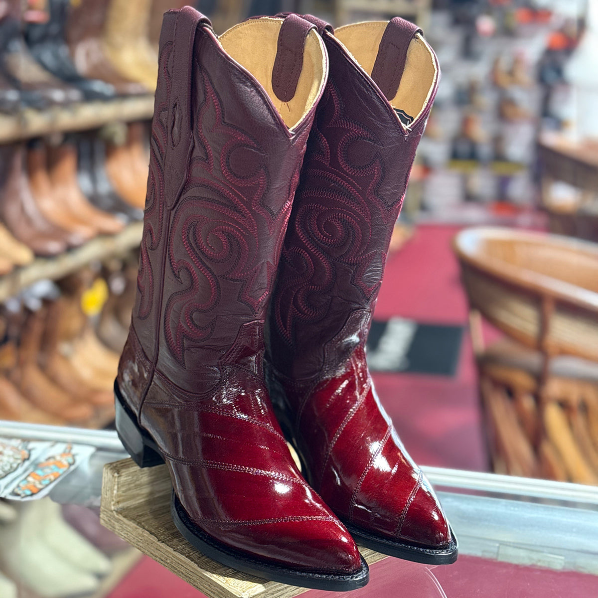 Burgundy eel boots