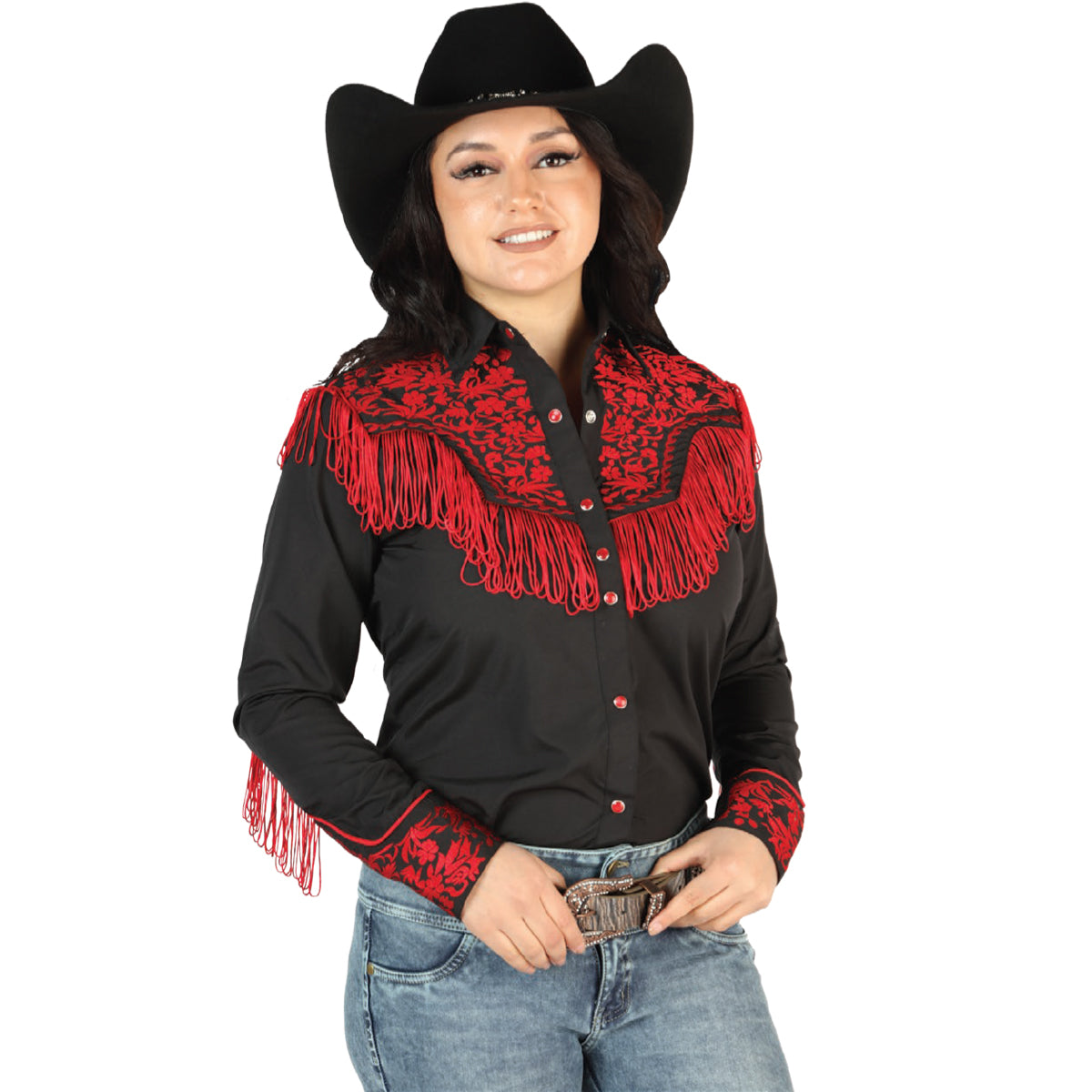 cowgirl dress shirts Womens Western Embroidered Cowgirl Shirt ~ White Poly Crepe