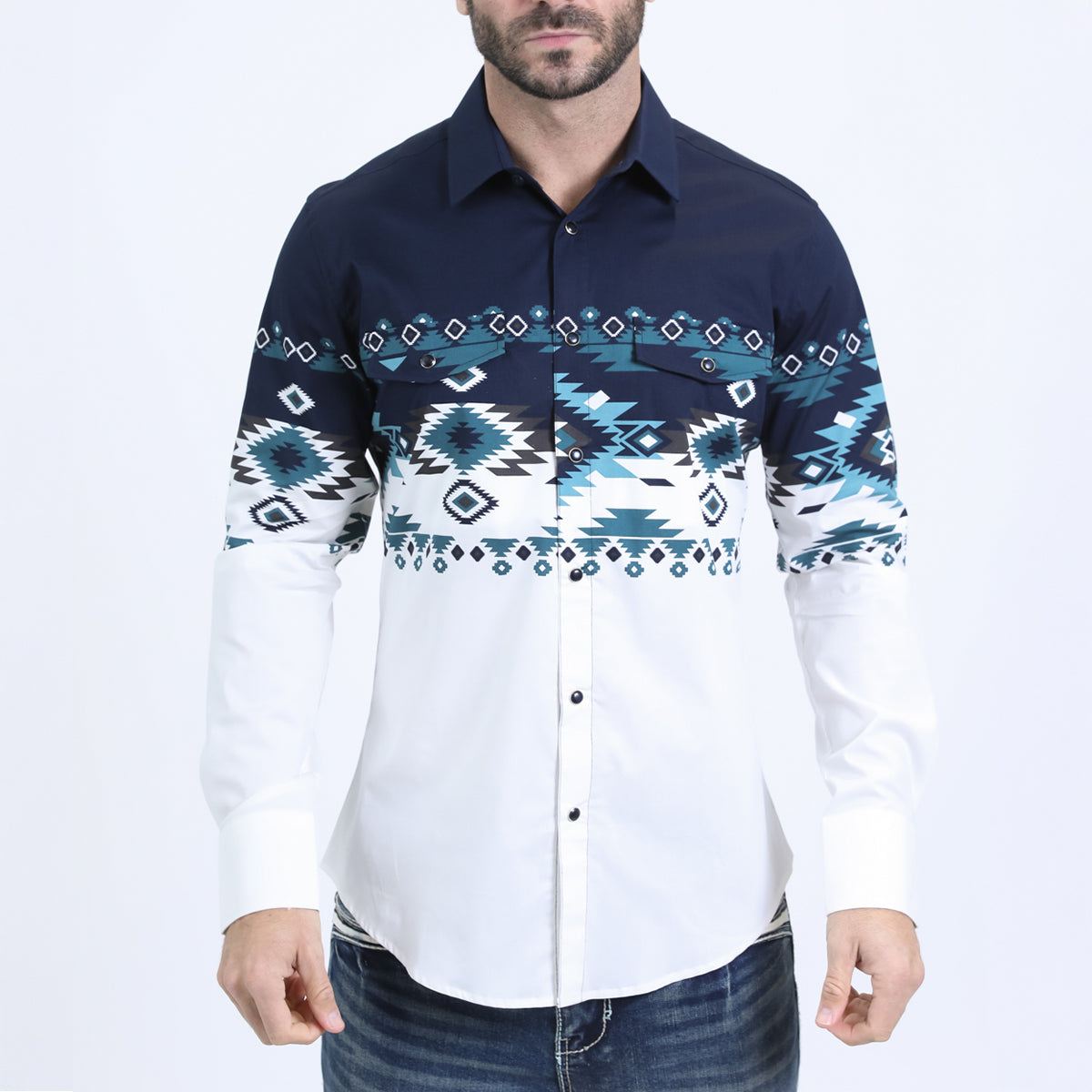 Panoramic Print White Western Shirt