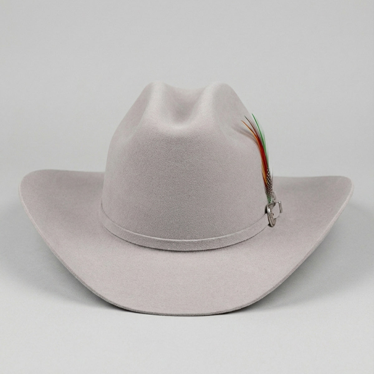 Front view of Cuernos Chuecos 6X Mist Grey Chaparral Sinaloa Felt Tejana Hat