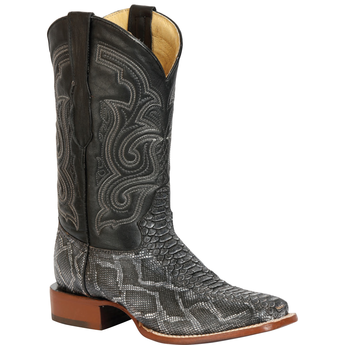 Grey Snakeskin Print Square Toe Cowboy Boot