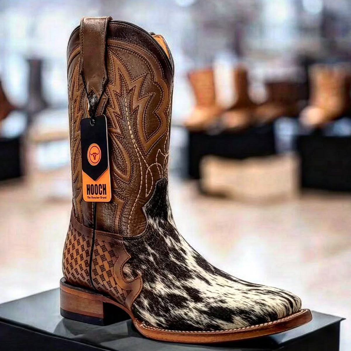 Cowhide hair square toe cowboy boot