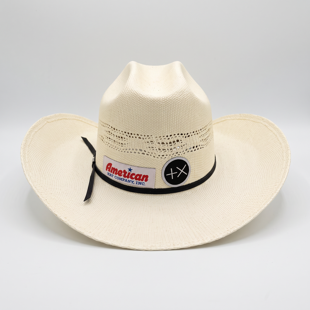 Directly back view of the American Hat Co. 657 Bangora hat displaying the 2C black ribbon band and front ventilation weave.