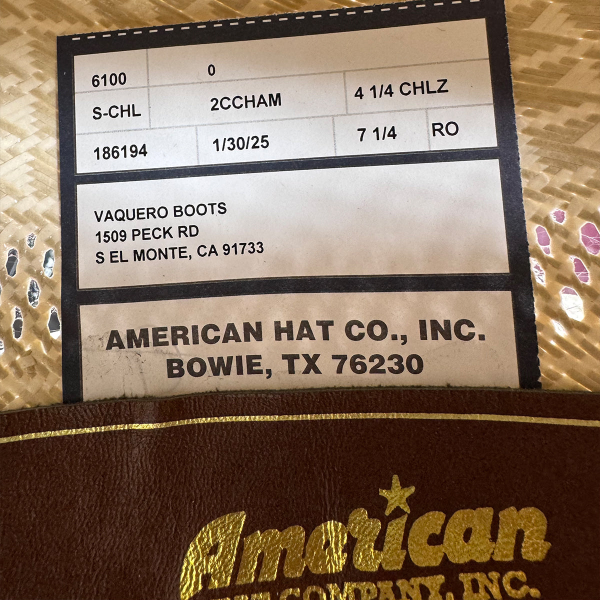 Inside info of cowboy hat