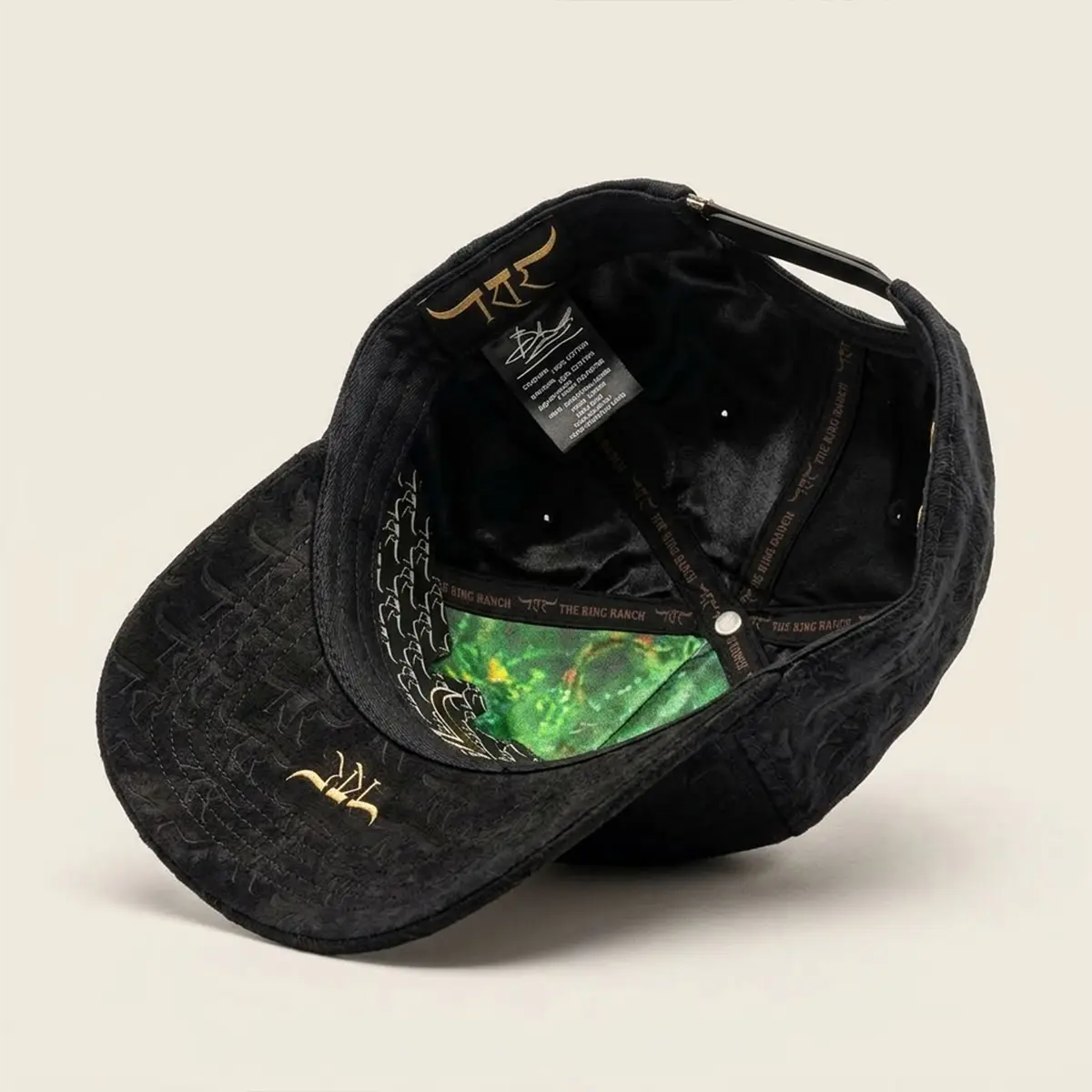 Inside view of The King Ranch "Perico" cap with curved suede visor.