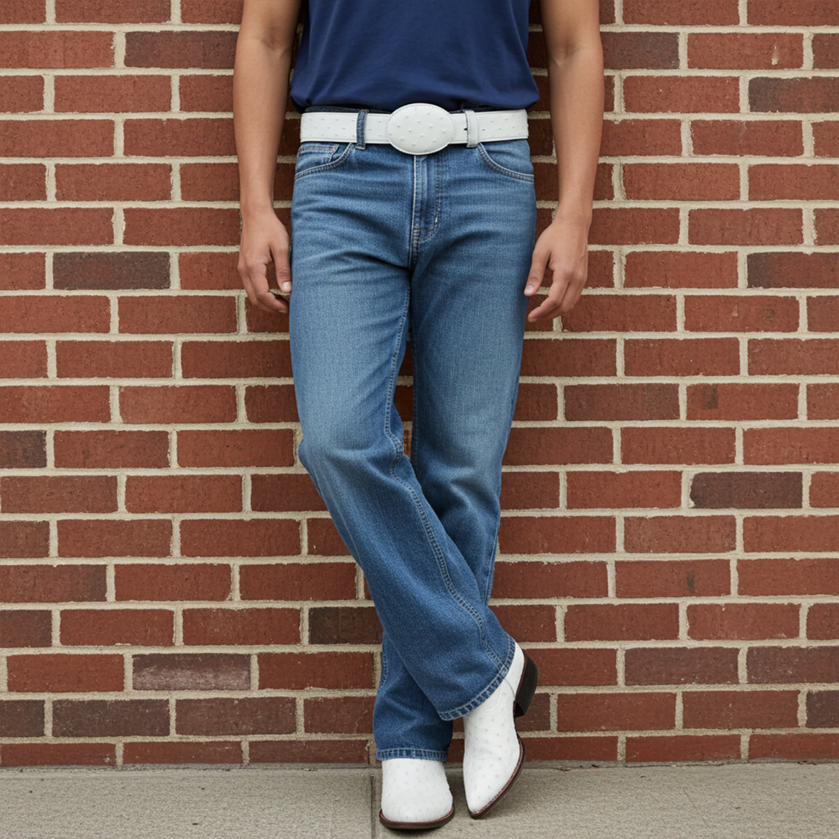 Man wearing White Ostrich Belt