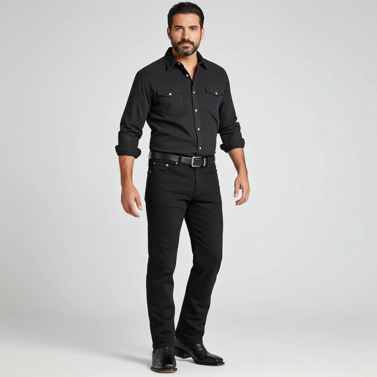 Man wearing black cowboy boots