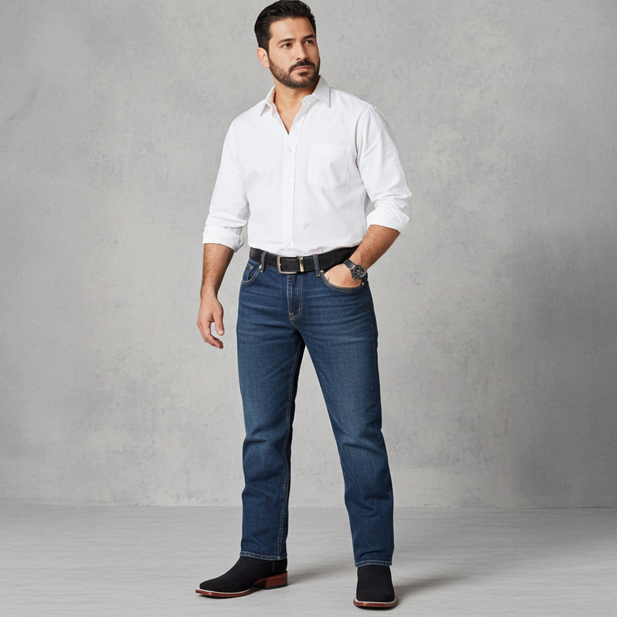 Man wearing black square toe cowboy boots