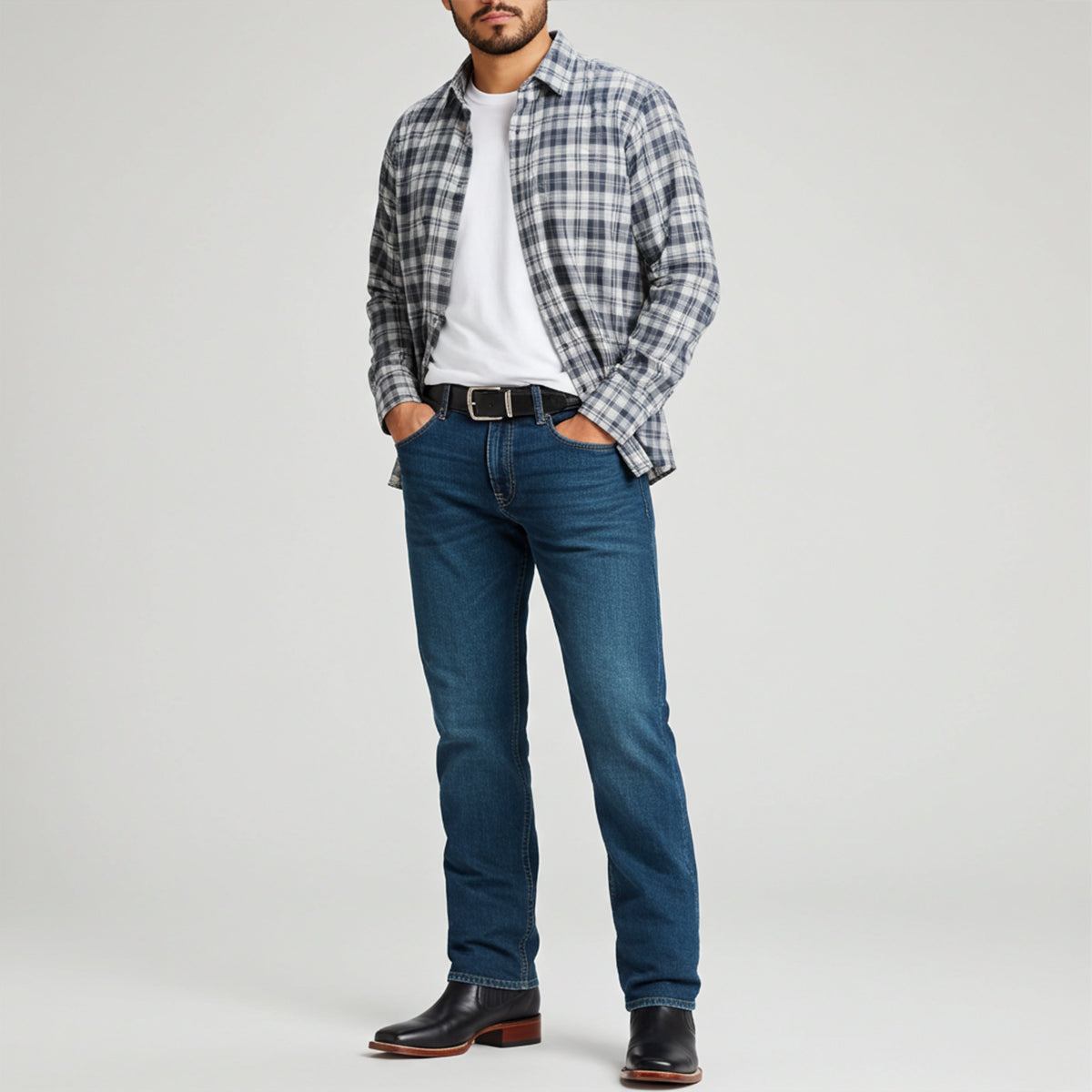 Man wearing black square toe cowboy boots