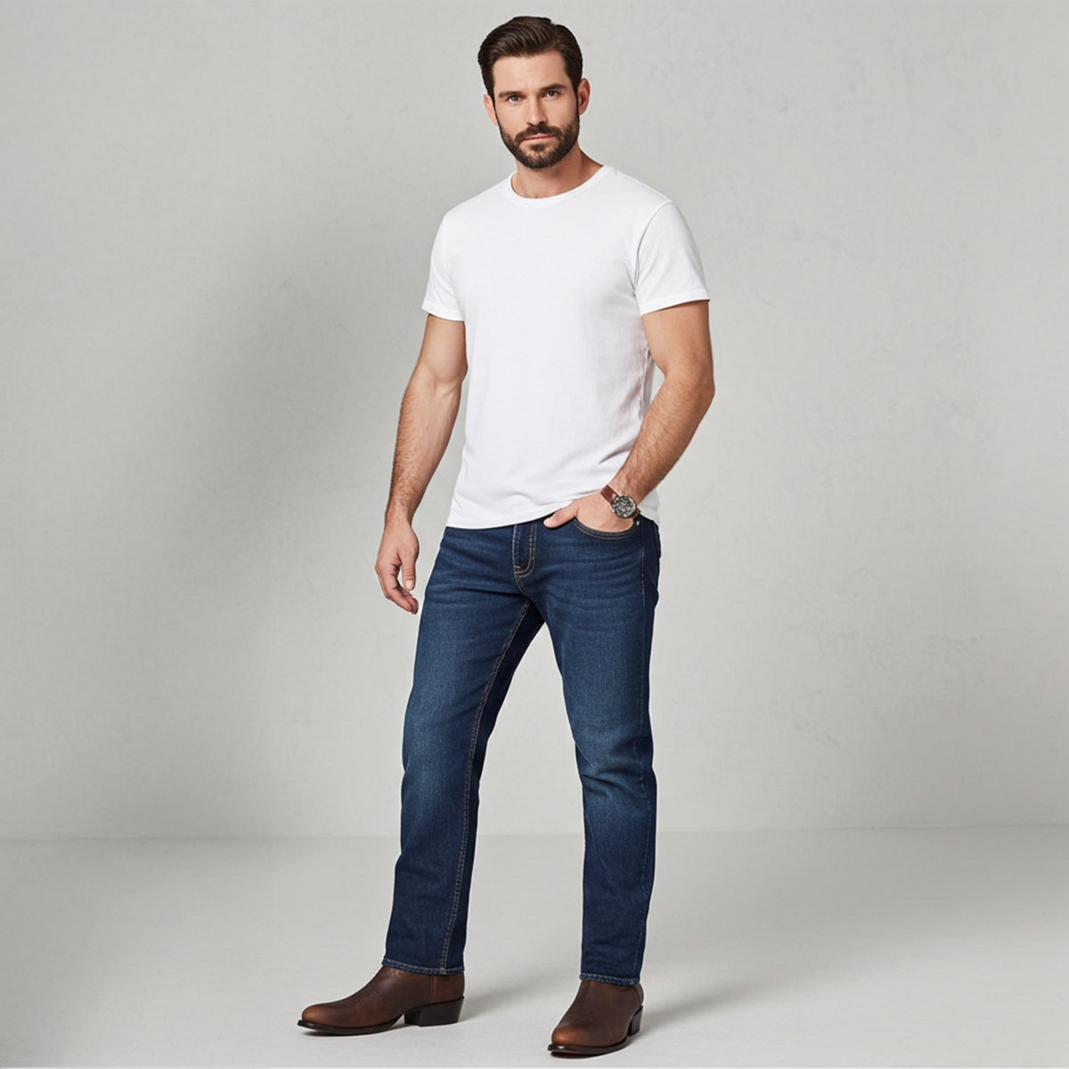 Man wearing brown cowboy boots