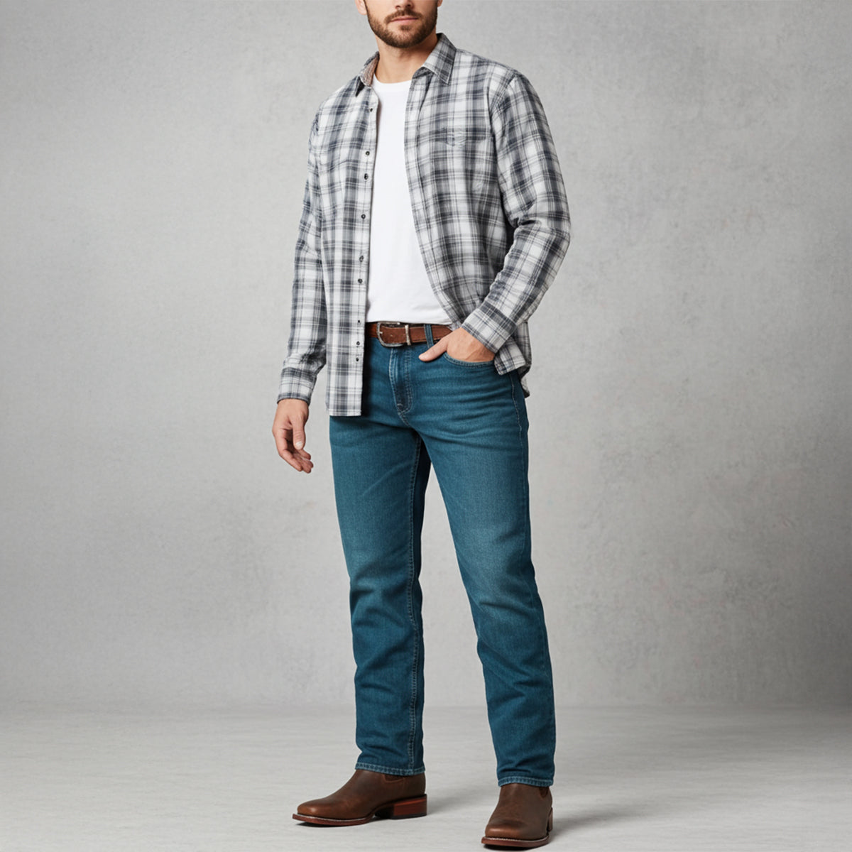 Man wearing brown square toe boots