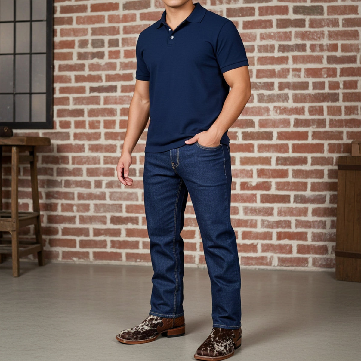 Man wearing Cow-hair boots