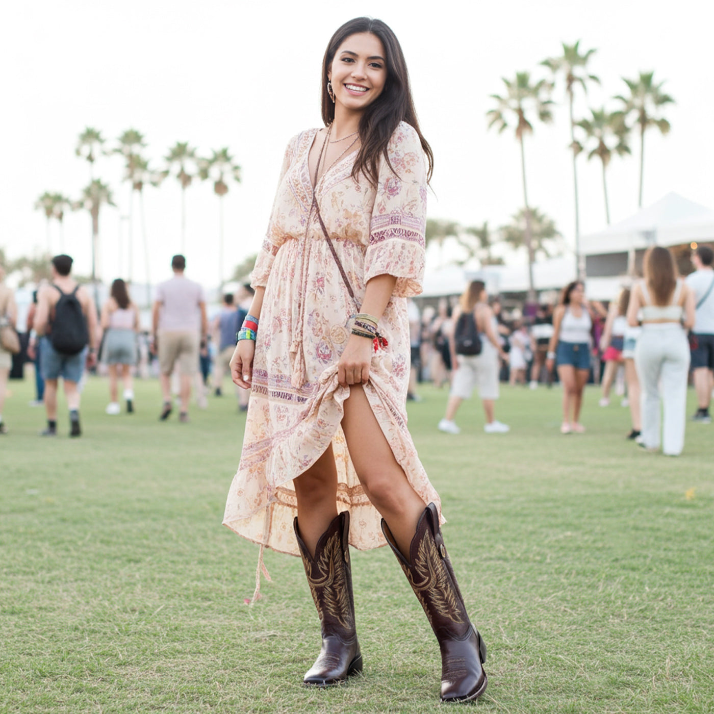 Women wearing Brown Tall Square Toe Cowgirl Boots