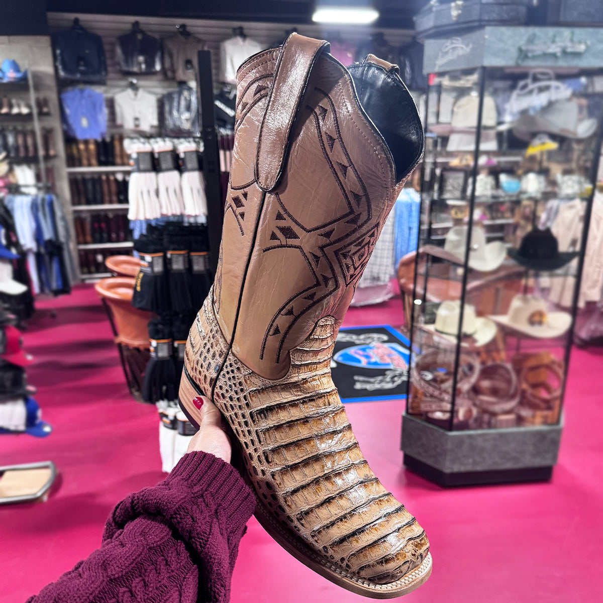 Printed Crocodile square toe boot