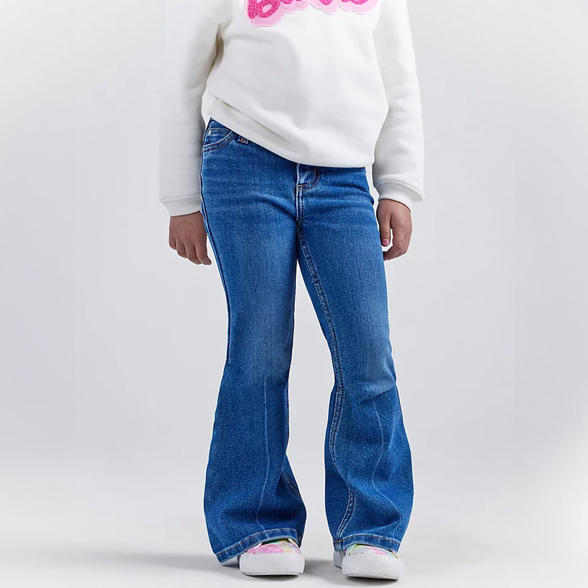 Wrangler® X Barbie™ Girls' Mid Rise Printed Stretch Trumpet Flare