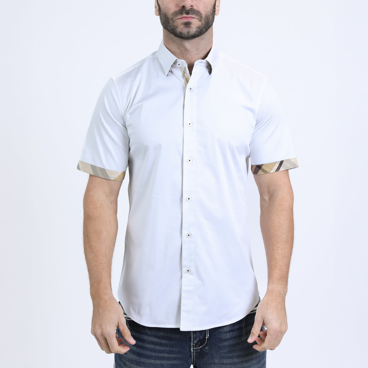 platini dress shirts Satin Contrast Trim Shirt
