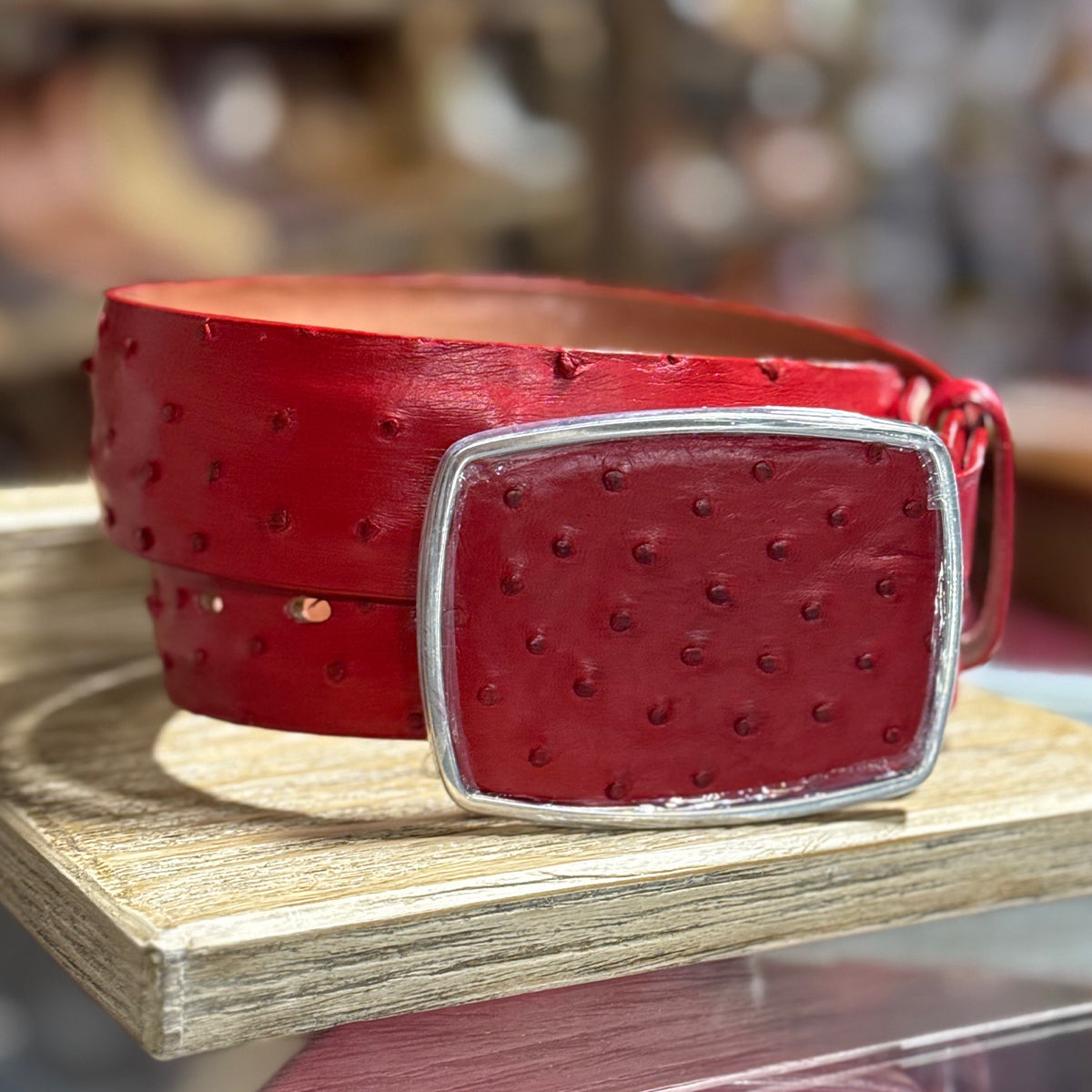 Vintage Red Ostrich Embossed Genuine Leather Belt Silver Buckle XL Chic 105-04 il_fullxfull.3551268264_c4ao.jpg main image 2