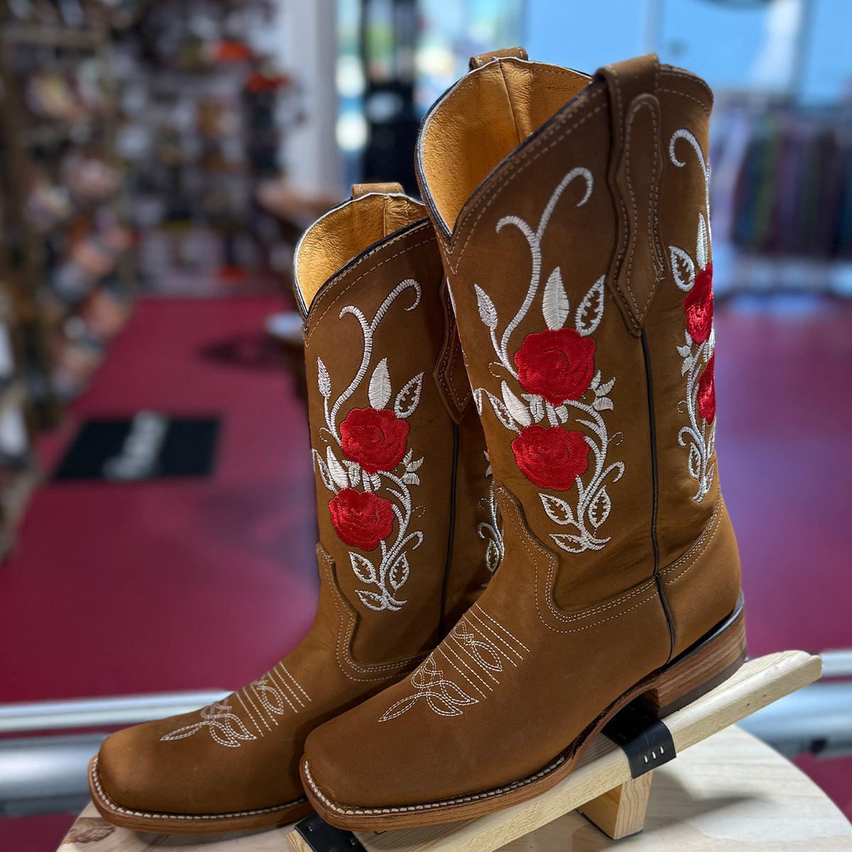 Red Roses Square Toe Boots