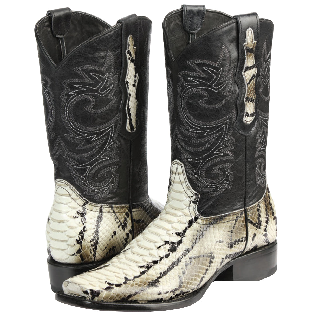 Natural Snakeskin Print Square Toe Cowboy Boot