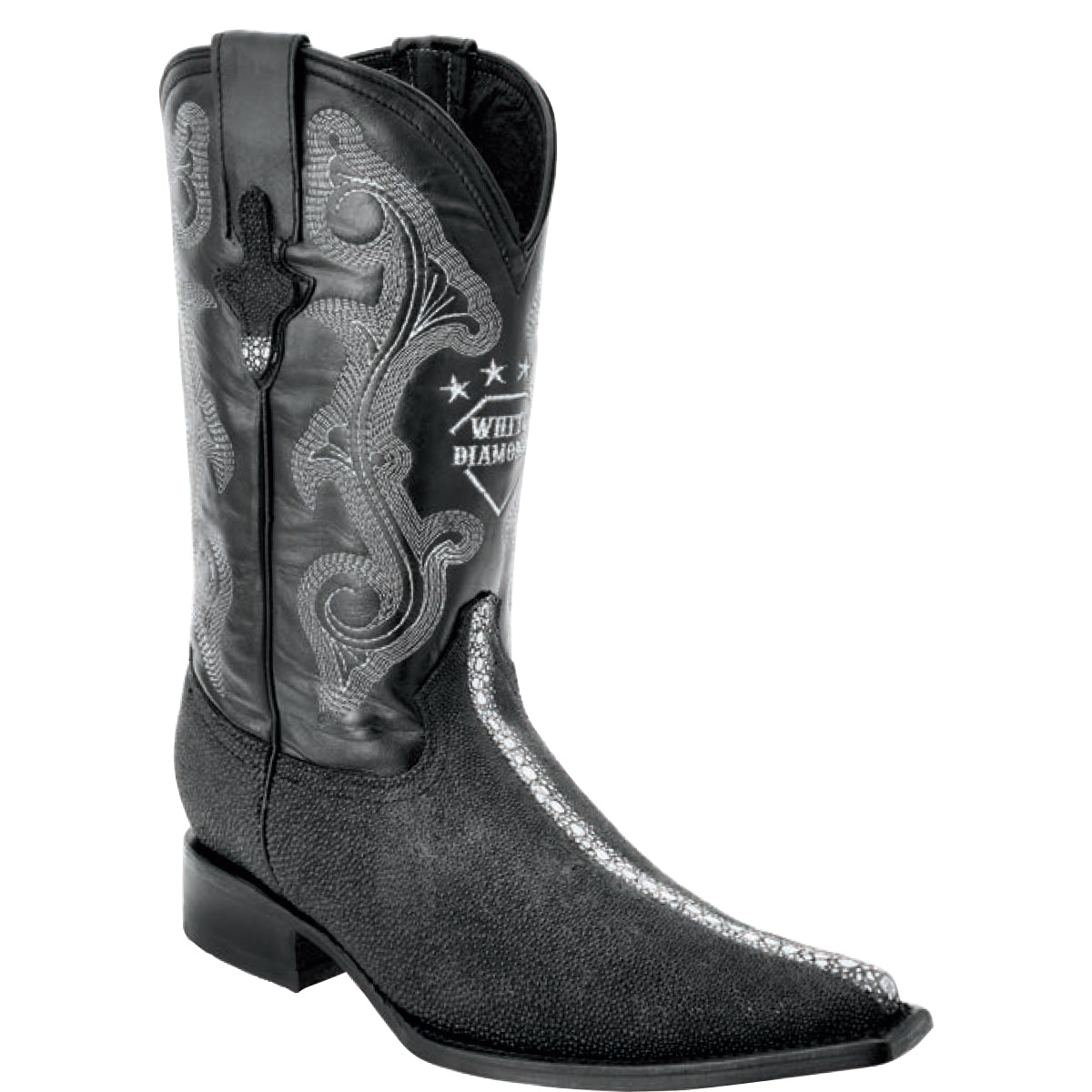 Black Stingray Print Cowboy Boot Pointy Toe