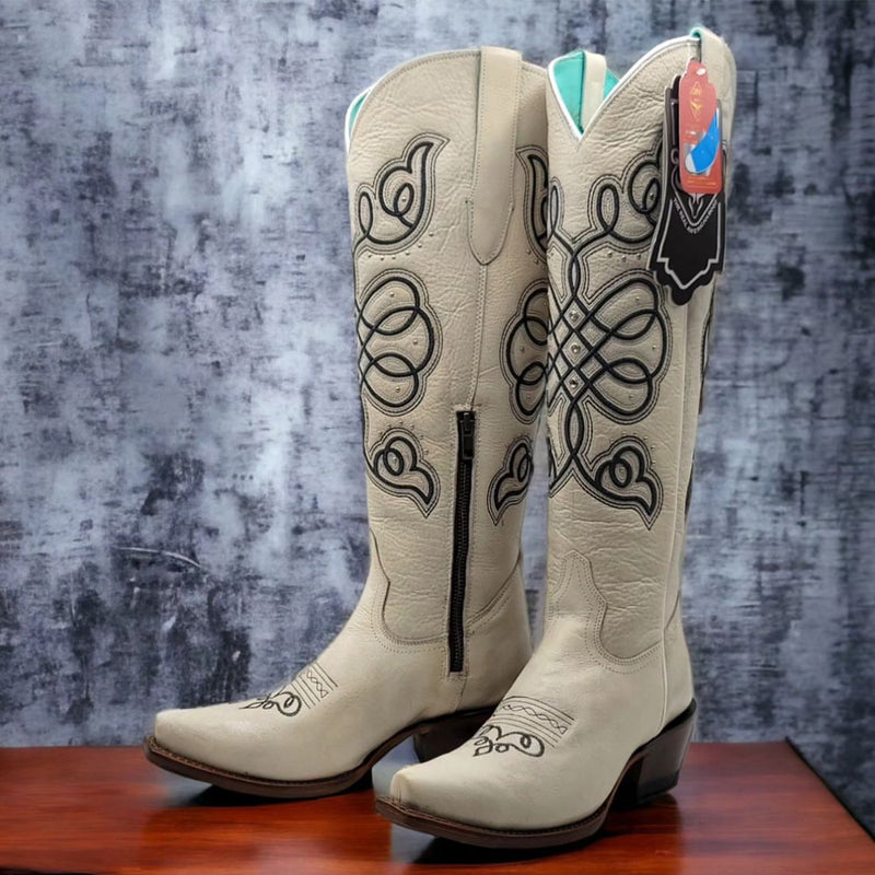 Quincy Off White Tall Cowgirl Boots
