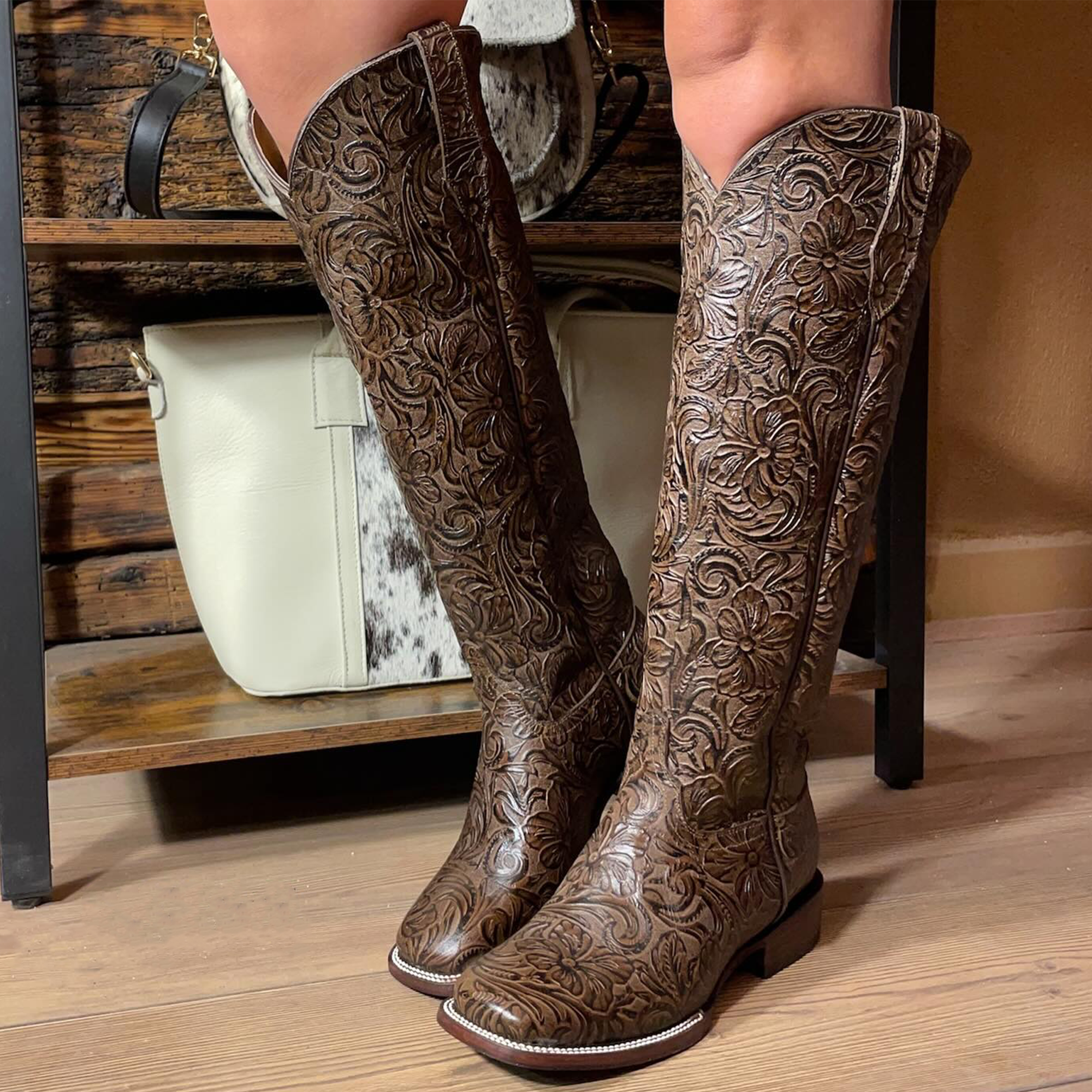 Brown Tall Tooled Cowgirl Boots Lirac Boots