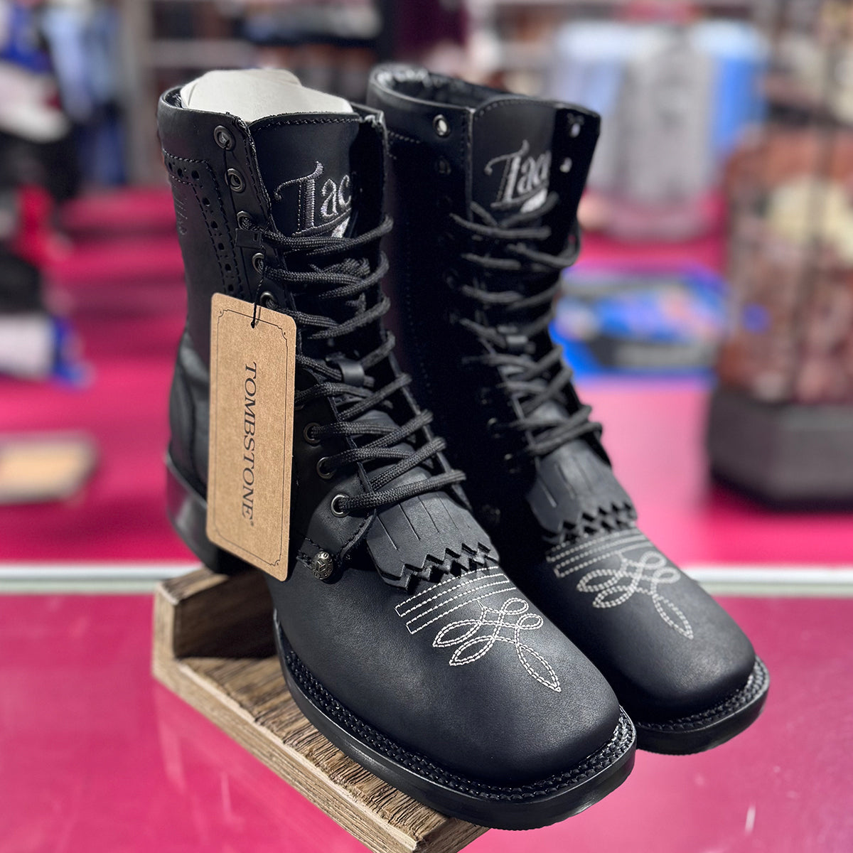 Tombstone Men's Black Lace Up Boots Square Toe Tombstone Men's Black Lace Up Boots Square Toe