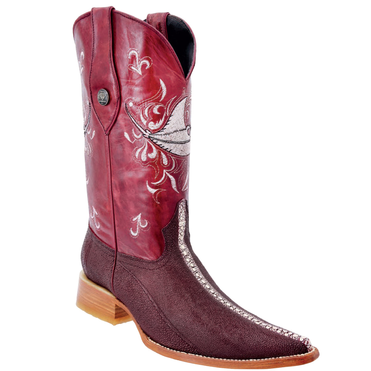 Wine Stingray Print Cowboy Boots Pointy Toe