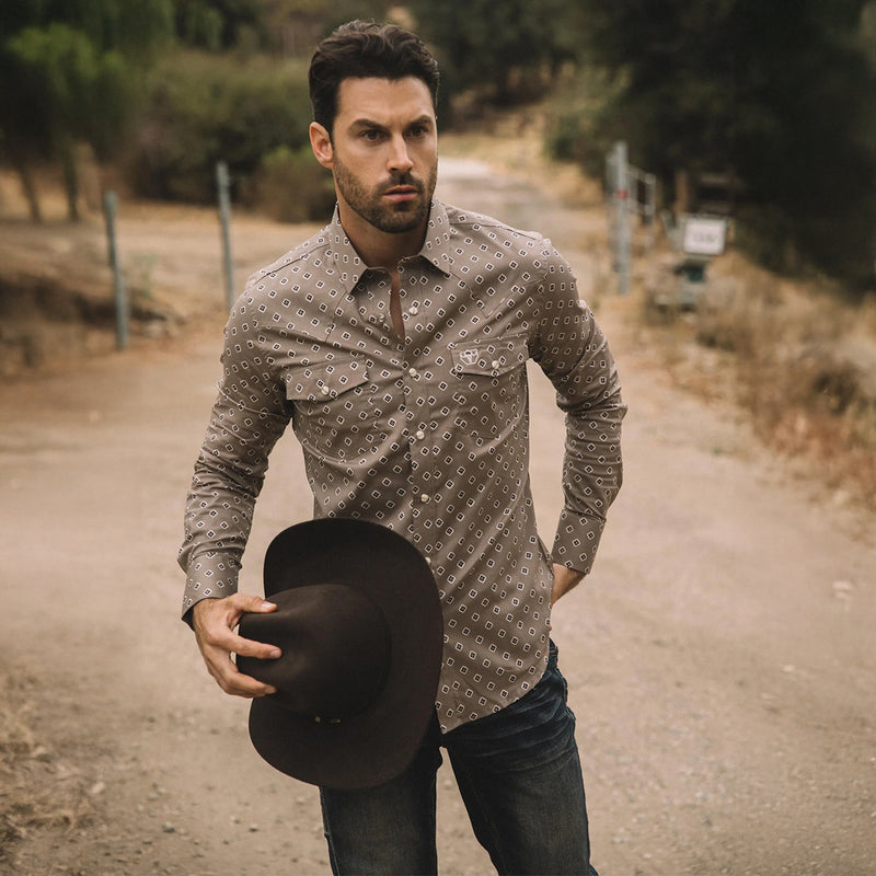 Mens Western Long Sleeve Shirt With Snaps